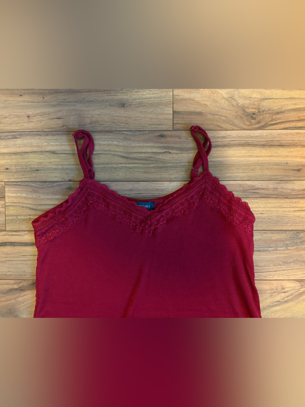Red Lace-Trim Ribbed Cami Tank Top - Picture 3 of 4